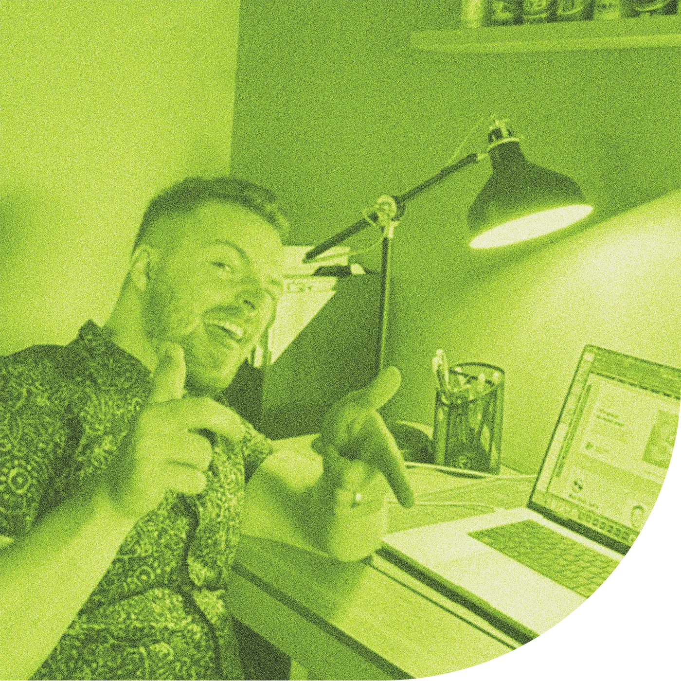 Stylized silly photo with a green filter